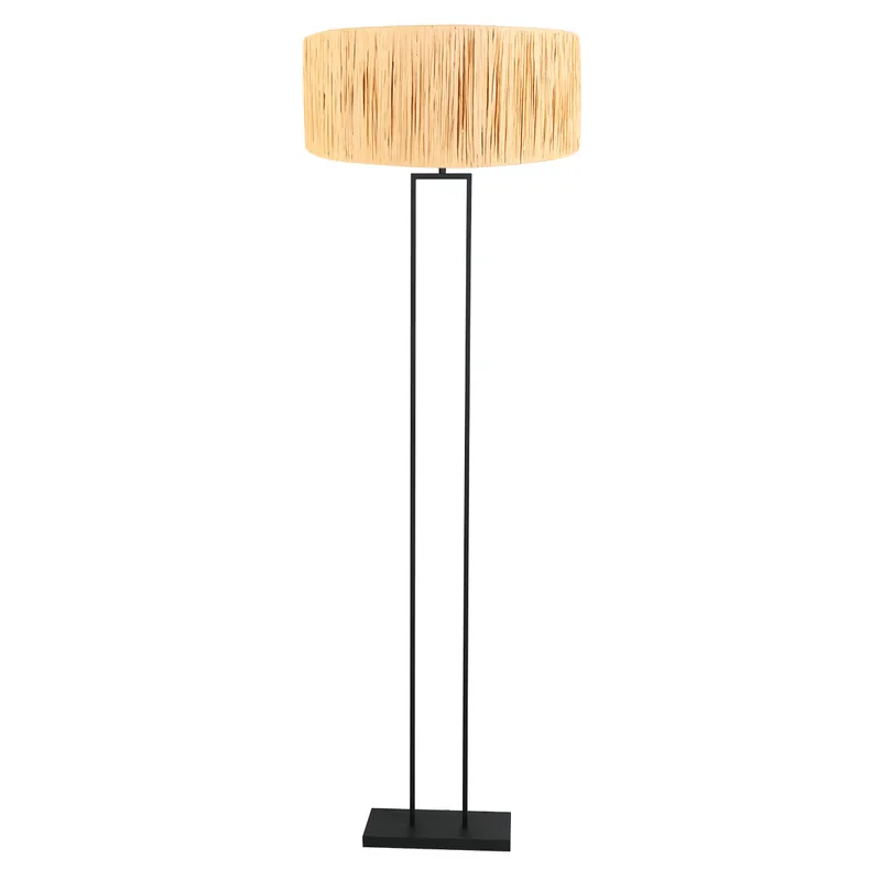 Koopje Zwarte industriële vloerlamp met houten kap Steinhauer Stang