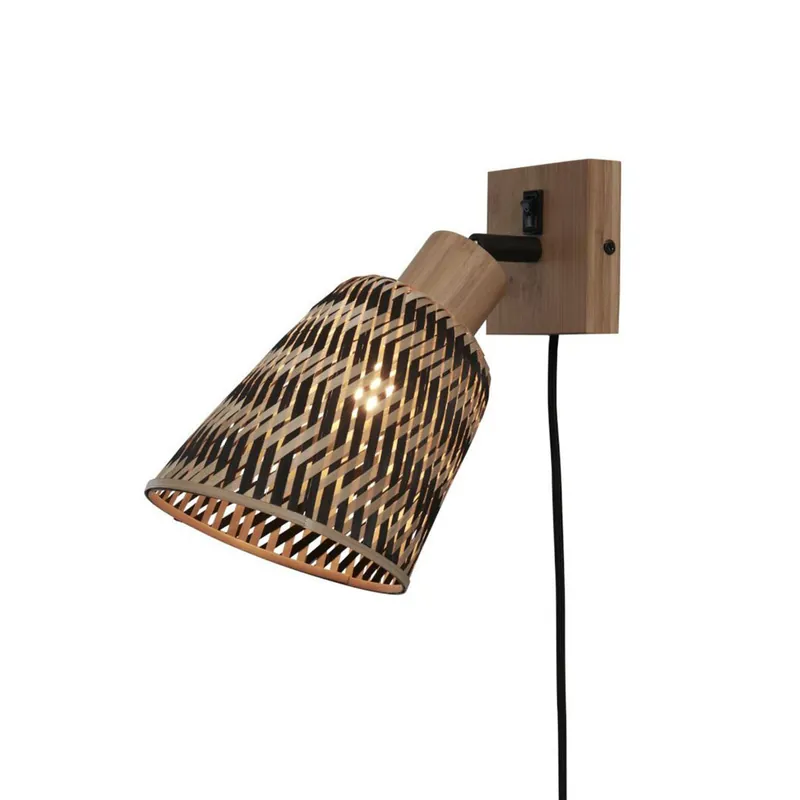 Koopje Bohemian bamboe zwart naturel wandlamp GOOD&MOJO Java