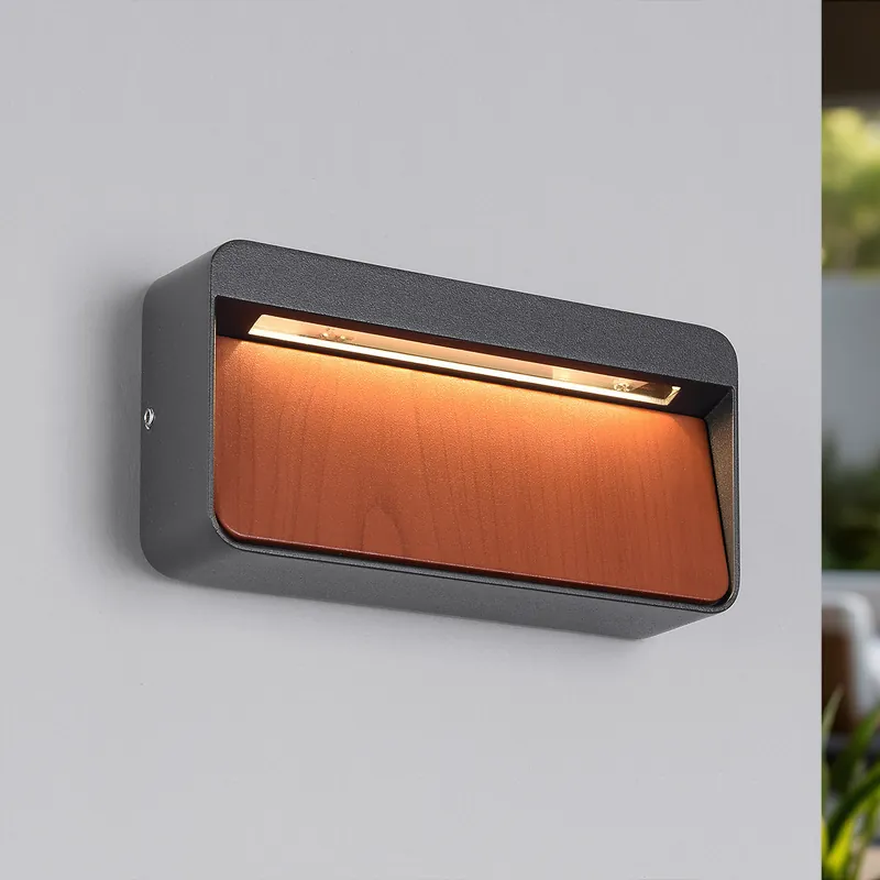 Gecertificeerd Buiten wandlamp Primo - hout en antraciet