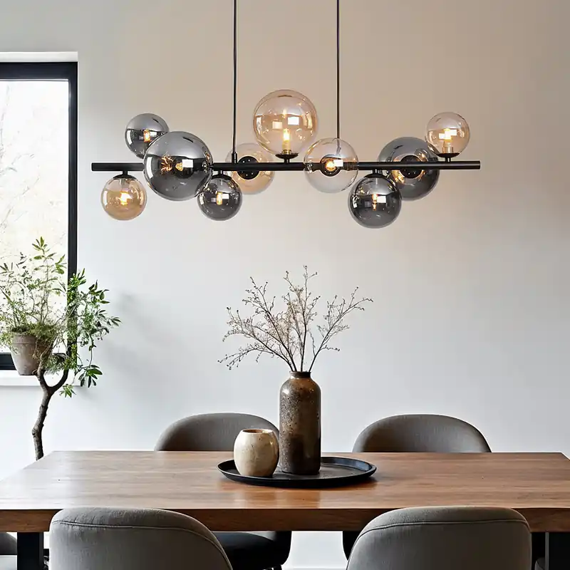 Design hanglamp Deka zwart met amber en smoke glas, 10-lichts Nieuw