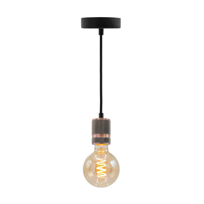 Industriële rosé gouden snoerpendel incl. 5W XL lamp, amber glas, 1800K, Ø95 Rechtstreeks Van De Fabrikant