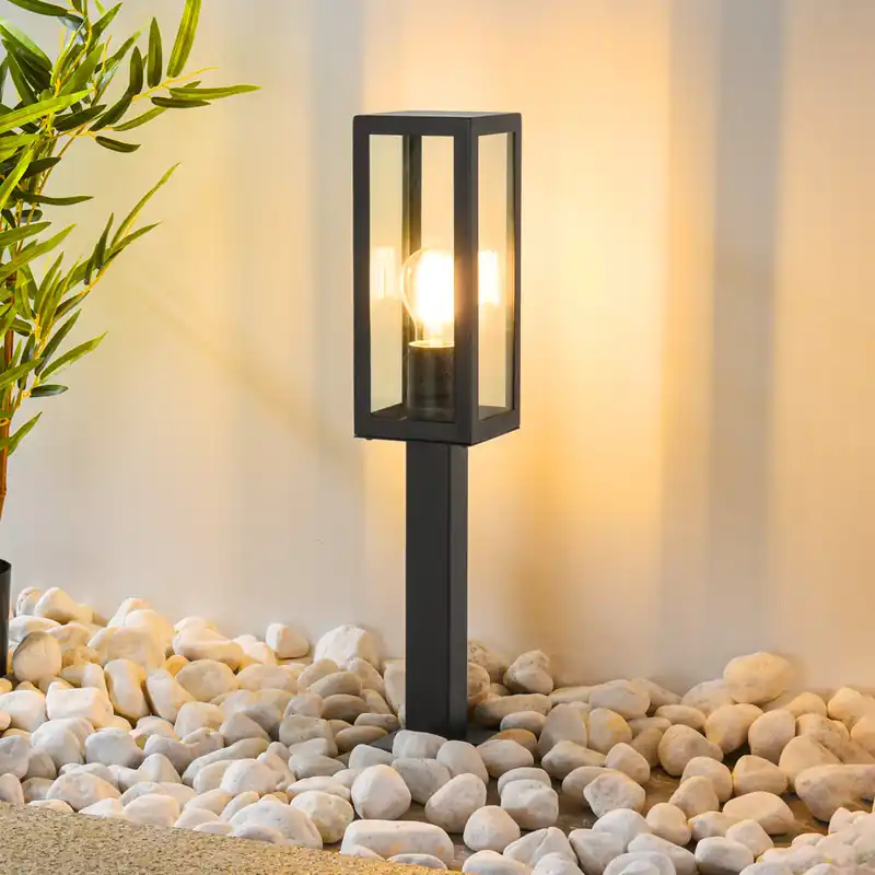 Industriële RVS zwarte buitenlamp Alessio met glas, 50 cm Ambachtelijk