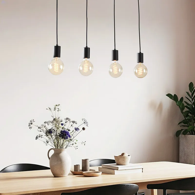 Alleen Vandaag Industriële snoerpendel Nivelle zwart - 4-lichts (excl. E27 lampen)