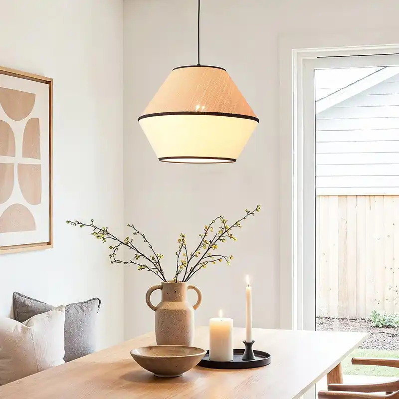 Budget Japandi hanglamp Corda met natuurlijke kap van stof en gevlochten touw