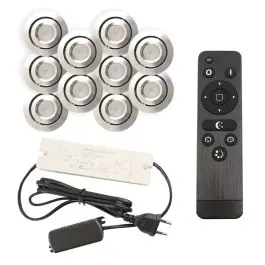 10 kantelbare veranda spots Rona, IP44, met aansluitset en afstandsbediening, geborsteld chroom | Lampgigant.nl Dagaanbieding