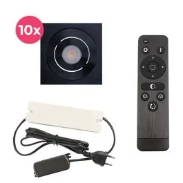 10 kantelbare veranda spots Rona vierkant, IP44, met aansluitset en afstandsbediening, zwart | Lampgigant.nl Speciale Aanbieding