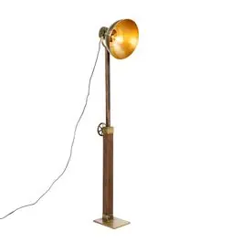 Aanbieding Industriele vloerlamp brons met mango hout - Mangoes | QAZQA