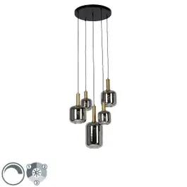Aanbieding Hanglamp zwart met goud met smoke glas incl. 5 PUCC - Zuzanna | QAZQA