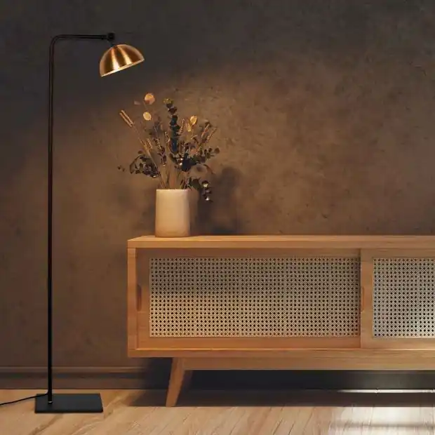 Zwart met bronzen vloerlamp Pintino 4125ZW GU10 fitting Direct Verzonden