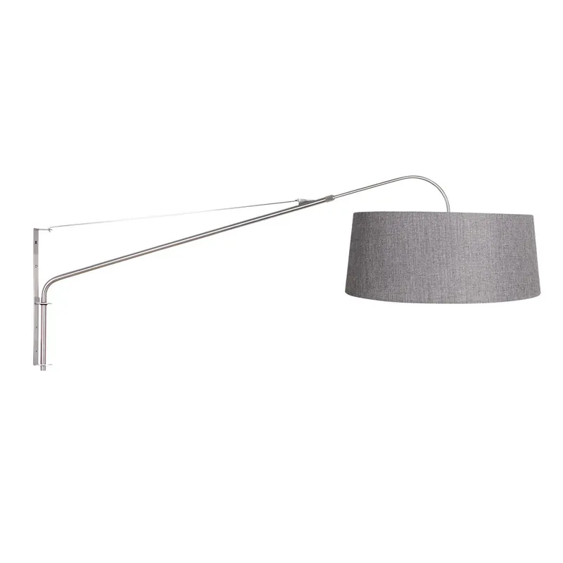Alleen Vandaag Stalen Wandlamp Elegant Classy – Uitschuifbaar & Zwenkbaar – Met Grijze Linnen Kap Ø48 cm