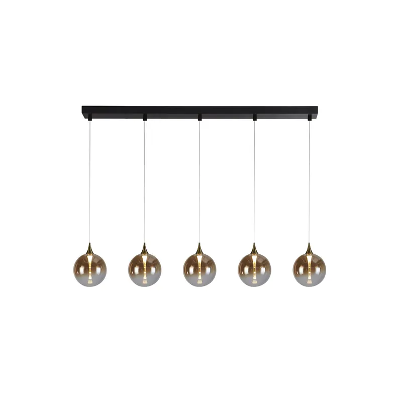 Favoriet Alchemy 5-lichts hanglamp Zwart Metaal en Amber Glas