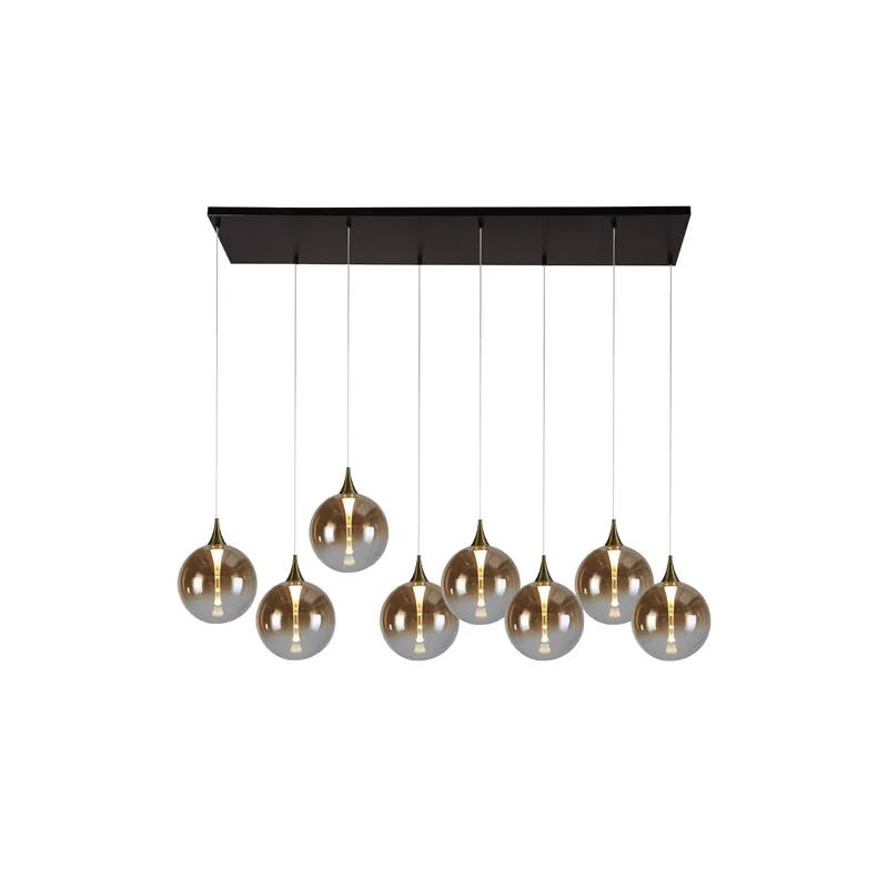 Alchemy 8-lichts LED hanglamp Zwart Metaal en Amber Glas Plaats Bestelling